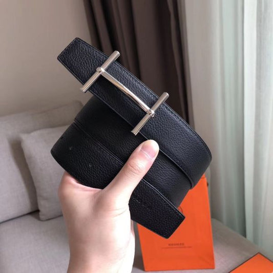HERM H d'Ancre Reversible Belt In Black/Ardoise Leather