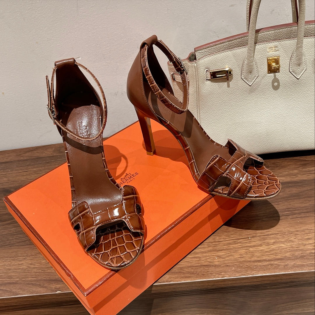 PREMIERE 115 SANDAL IN BRONZE BROWN CROCODILE LEATHER