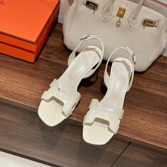 SLINGBACK ETERNITE 75 WHITE LAMBSKIN AND CROCODILE LEATHER
