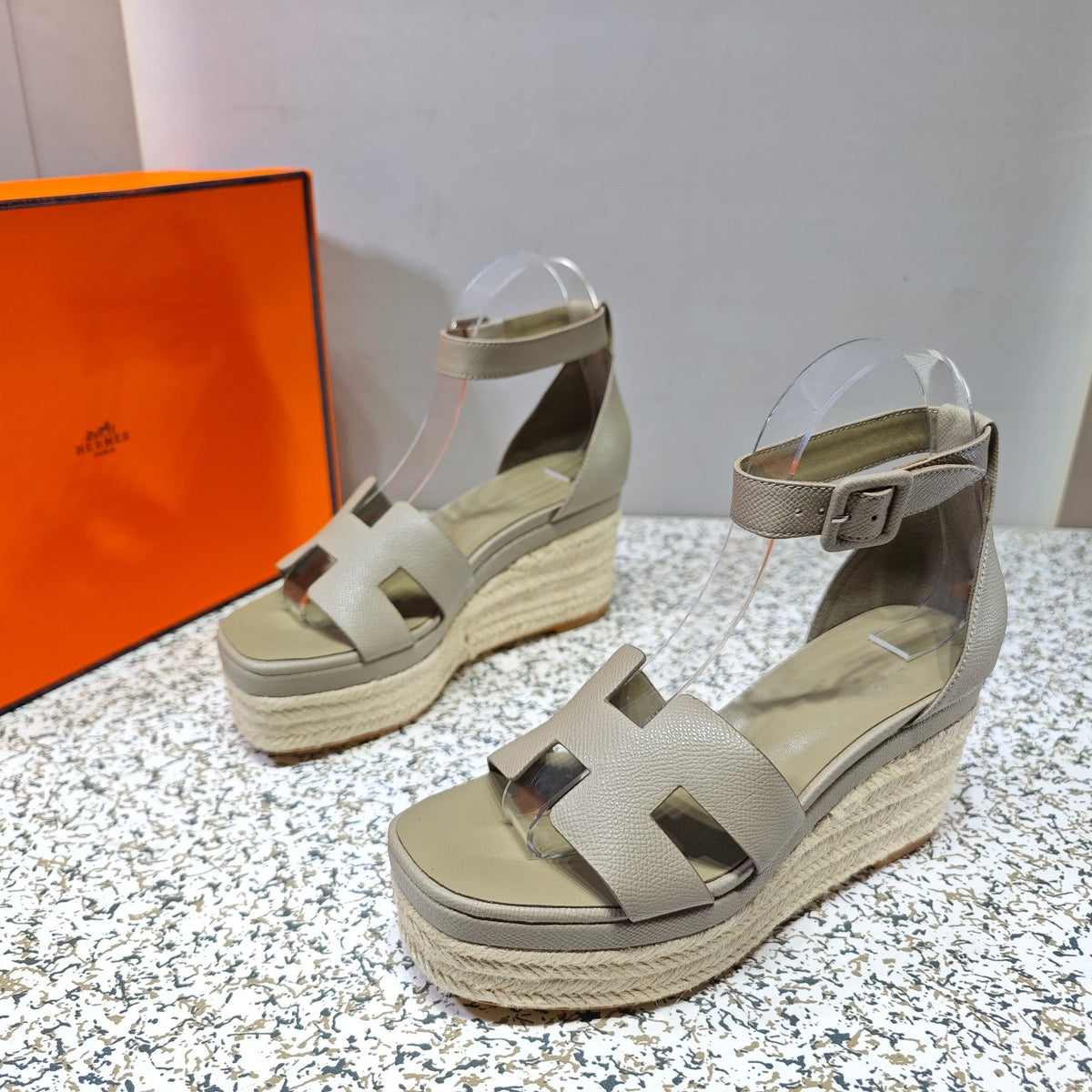 ELDA ESPADRILLE 80 LIGHT GRAY CALFSKIN