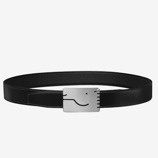 HERM Black A Cheval Belt Buckle 32 MM Reversible Leather