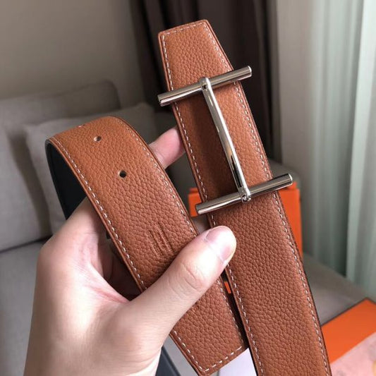 HERM H d'Ancre Reversible Belt In Brown/Noir Leather