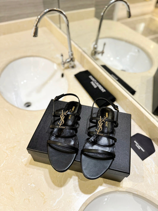 SL CASSANDRA FLAT SANDALS BLACK CALFSKIN
