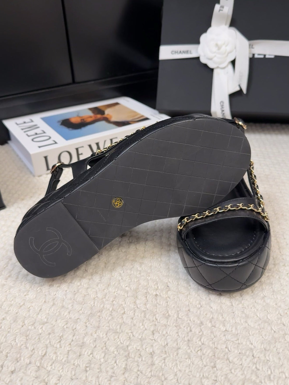 THICK-SOLED SANDALS 55 MM IN BLACK CALFSKIN
