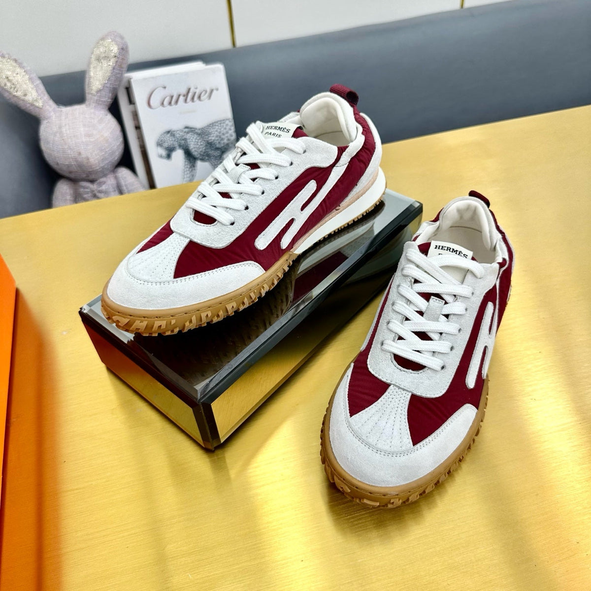 JET SNEAKER IN WHITE MIX SANGRIA RED SUEDE
